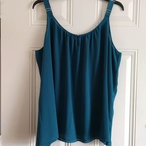 LANE BRYANT Sz 28 Chiffon Two-ply Teal Tank Top
